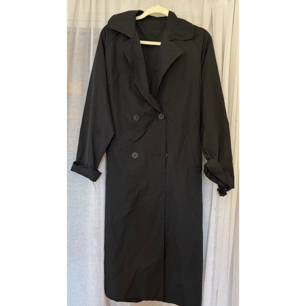 Black Double-Breasted Trench Coat Medium
